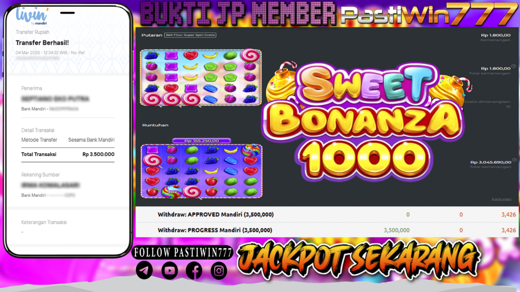 BUKTI JP MEMBER PASTIWIN777 BERMAIN DI SWEET BONANZA 1000